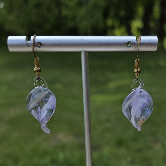 Jewelry - 83. Elegant Purple Glass Leaf Earrings